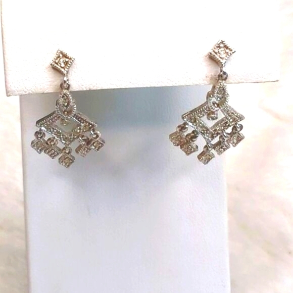 Vintage Sterling Silver and Tiny CZ Stone Drop Pierced Earrings - Picture 1 of 8
